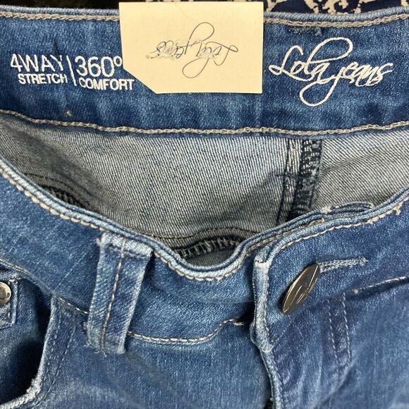 Lola 4 M 31 Kristine DMB Mid Rise Straight Jeans Dark Medium Wash Light Distress - Picture 4 of 5